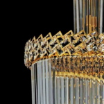 Candelabru Cristal WINDSOR Altiora, Diametru 60cm, Inaltime 1800cm, 26xE14, Auriu Lucios, Inaltime Reglabila, Design Elegant - imagine 5