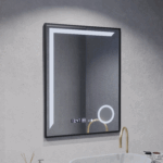 Oglinda LED Senzor MotionGlow Francesca 60x80 cm Lumina Calda/Rece/Neutra Dimabila Rama Negru Brushed Sistem Dezaburire Termometru Ceas Colectia Marcello Funghi - imagine 4