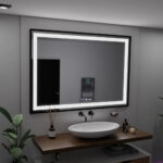 Oglinda LED Rectangulara, 100x65cm, Verite Majeste Noir Motion Glow Marcello, Sistem Dezaburire, Ceas & Termometru, Dimabila