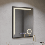 Oglinda LED Senzor MotionGlow Francesca 60x80 cm Lumina Calda/Rece/Neutra Dimabila Rama Negru Brushed Sistem Dezaburire Termometru Ceas Colectia Marcello Funghi - imagine 5