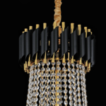 Candelabru Cristal VERSAILLES Grande Supremo 14xE14, Diametru 60cm x Inaltime 90cm, Auriu Lucios si Negru, Inaltime Reglabila - imagine 3