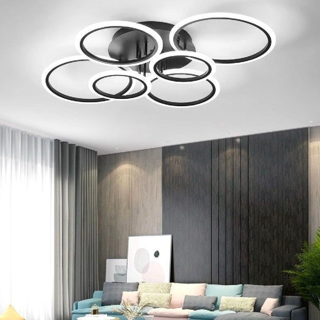 Lustra LED cu telecomanda BETTY 82W, 6 Cercuri, lumina Rece/Calda/Neutra, Dimabila, Negru - imagine 5