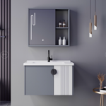 Set Mobilier pentru Baie MYKONOS, 80x40cm, 2 Piese, Gri si Alb - imagine 3