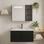 Set Mobilier pentru Baie RHODOS, 80cm, 2 Piese, Negru si Alb - imagine 3