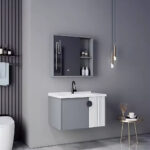 Set Mobilier pentru Baie MYKONOS, 80x40cm, 2 Piese, Gri si Alb