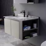 Set Mobilier pentru Baie ZAKYNTHOS, 80cm, 2 Piese, Gri si Crem - imagine 4