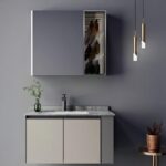 Set Mobilier pentru Baie ZAKYNTHOS, 80cm, 2 Piese, Gri si Crem