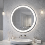 Oglinda LED Rotunda, Diametru 50cm, Celeste MotionGlow Marcello, Sistem Dezaburire, Ceas & Termometru, Dimabila, Lumina Calda Neutra Rece 3000K/4000K/6000K