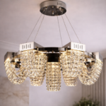 Candelabru Cristal LED 24W, CC370/800CH, Diametru 80cm, Crom Lucios, Inaltime Reglabila, Lumina Calda Neutra Rece 3000K/4000K/6000K, Metal si Cristal - imagine 5