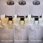Candelabru Cristal LED 24W, CC370/800CH, Diametru 80cm, Crom Lucios, Inaltime Reglabila, Lumina Calda Neutra Rece 3000K/4000K/6000K, Metal si Cristal - imagine 4